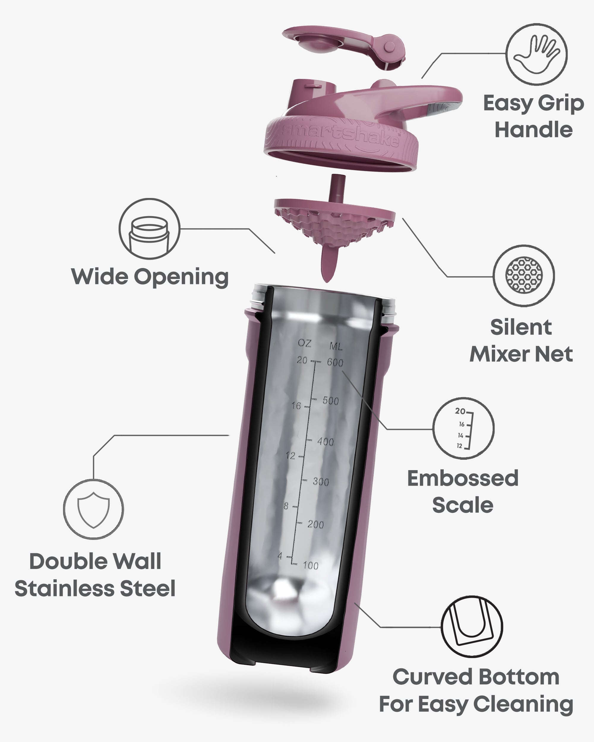 smartshake-insulated-steel-shaker-dusty-plum-750-ml image 2